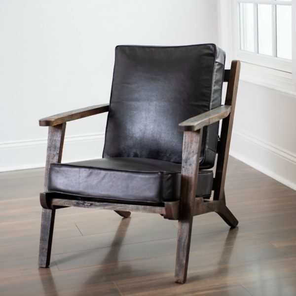 Black Leather and Wood Accent Chair Kirklands Home