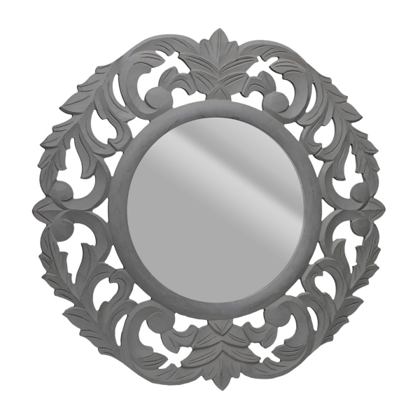 Gray Round Hand Carved Floral Mirror Kirklands Home