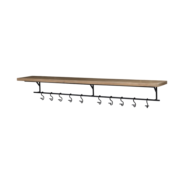 Brown Wood Black Metal Frame Shelf with Hooks Kirklands Home