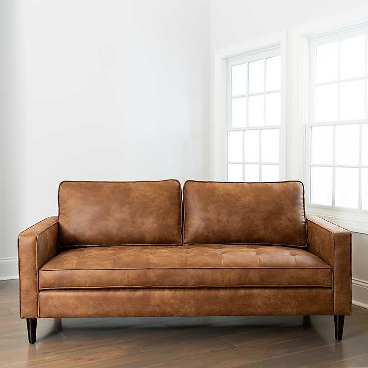 Brown Faux Leather Wyatt Sofa Kirklands, Are Faux Leather Couches Good