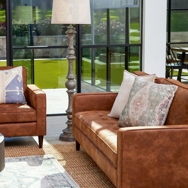 Brown Wyatt Faux Leather Sofa