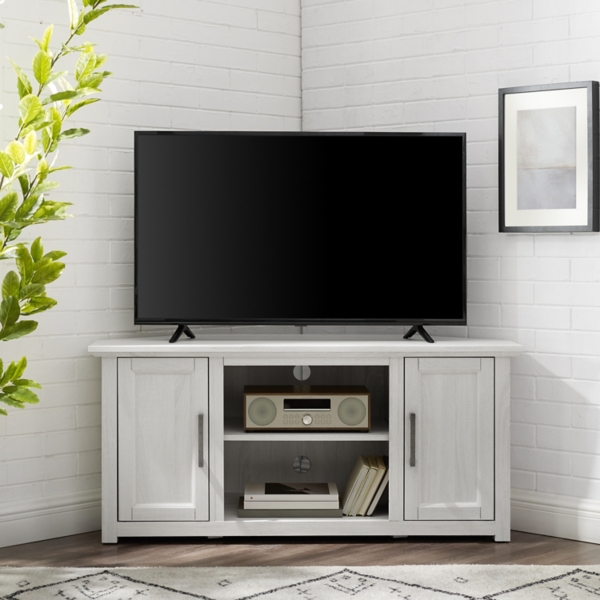Rustic White Katy-Corner TV Stand