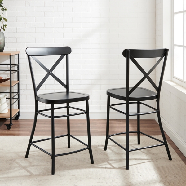 Black Caroline X-Back Counter Stools, Set of 2