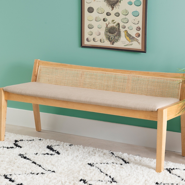 Natural Woven Rattan Back Minimalist Bench