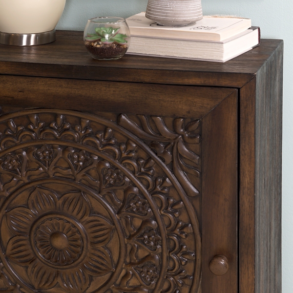 Dark Chestnut Medallion Carved Cabinet