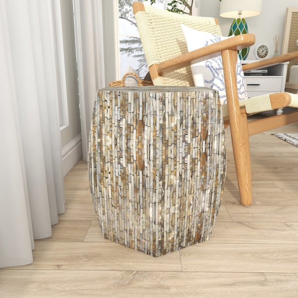 Mussel Shell Hexagonal Accent Table