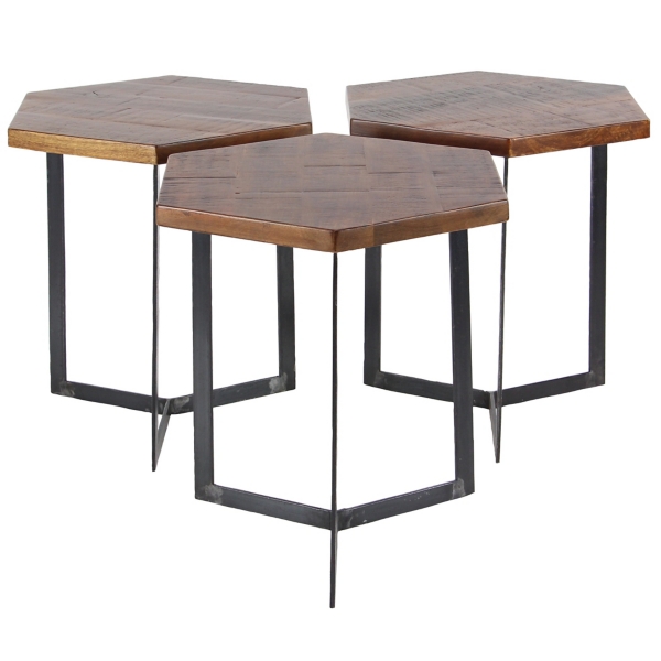 Mango Wood 3 Pc Hexagonal Bunching Coffee Tables Kirklands