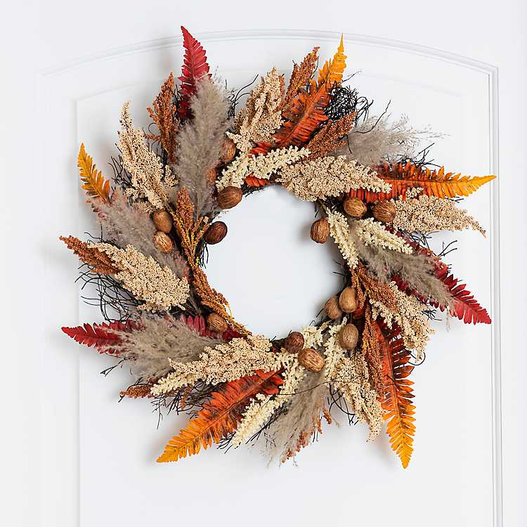Mixed Wheat and Pampas Harvest Wreath