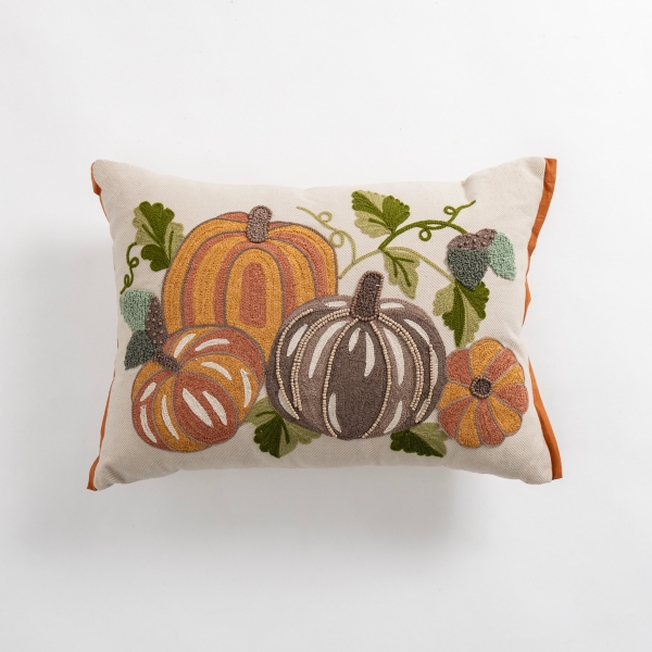 Stitched Pumpkin Halloween Throw Pillow, 18