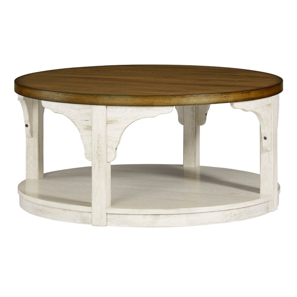 Round coffee table on sale white and wood