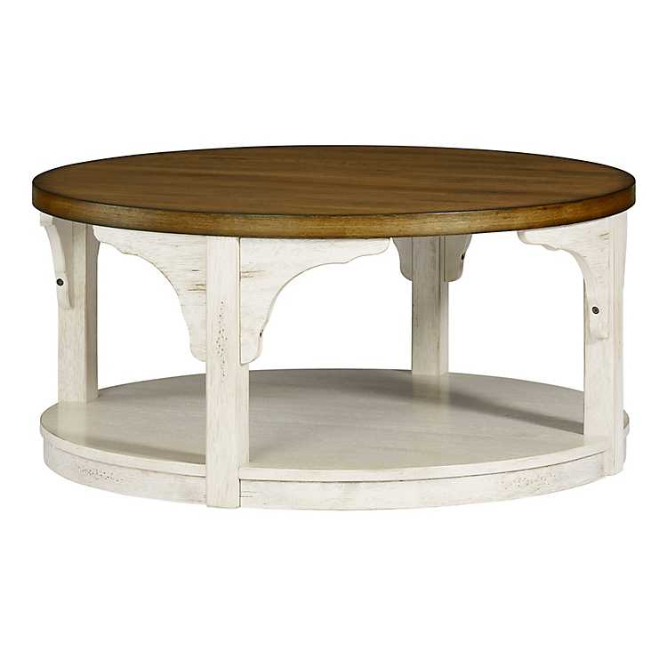 Mary White And Natural Wooden Round, White Wood Round Coffee Table