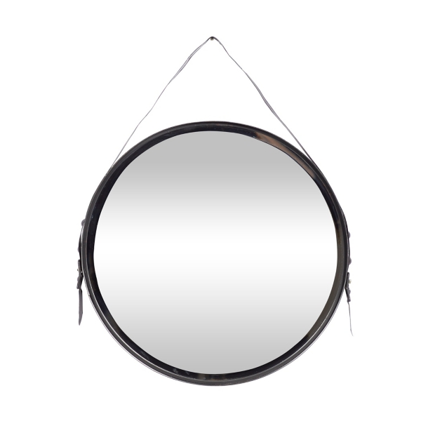 Black Round Framed Mirror with Leather Strap Kirklands Home