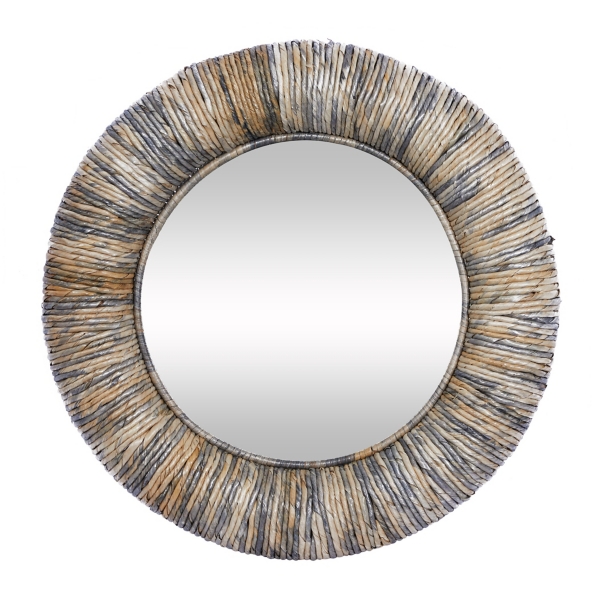 Round Teak Wood Coiled Tampar Frame Mirror