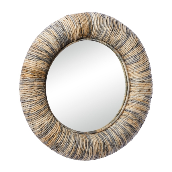 Round Teak Wood Coiled Tampar Frame Mirror