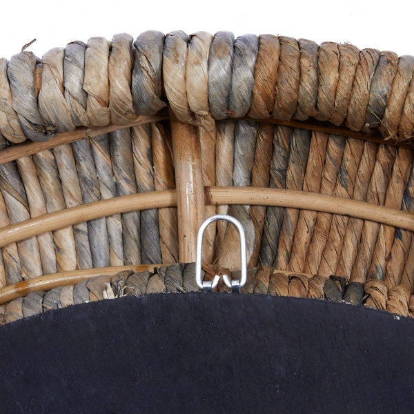 Round Teak Wood Coiled Tampar Frame Mirror