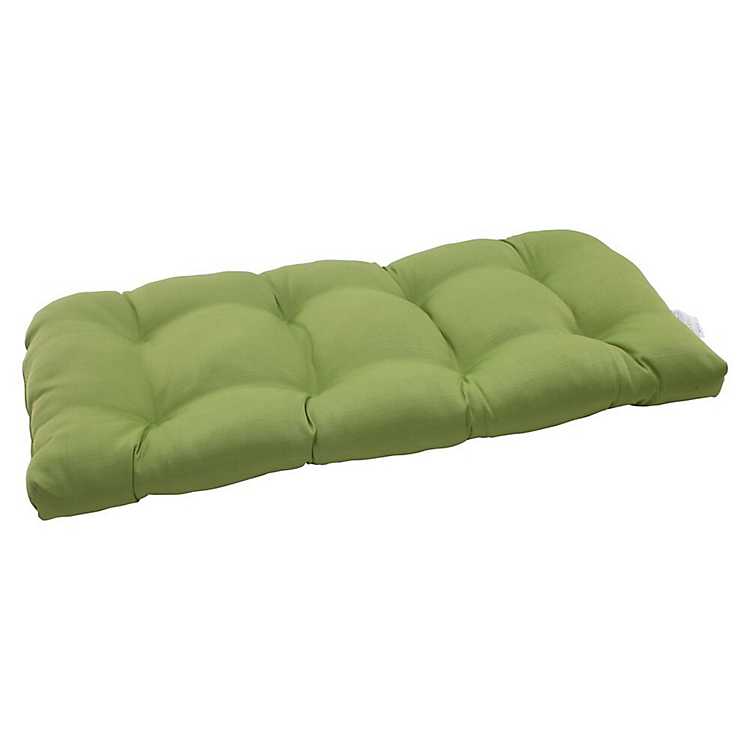 Forest Green Tufted Outdoor Loveseat, Wicker Sofa Cushions 66 Inch