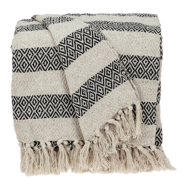 Beige and Black Diamond Stripe Throw | Kirklands Home