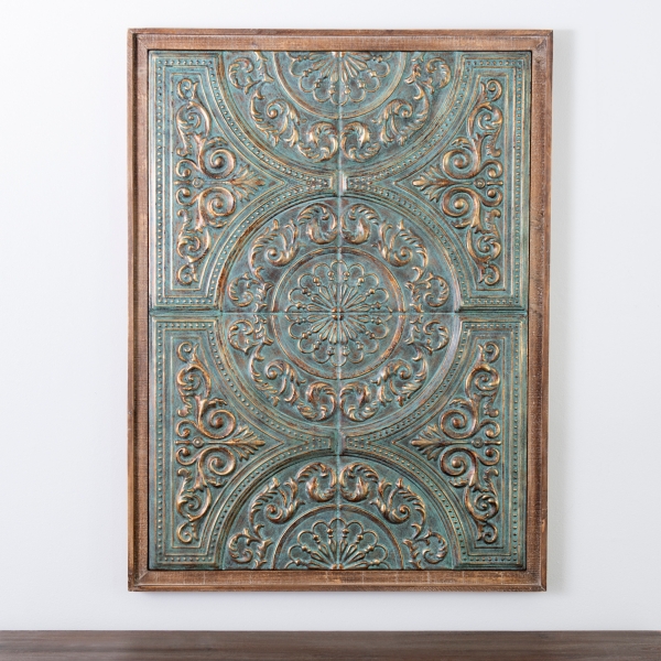 Green Metal Medallion Rectangular Wall Plaque