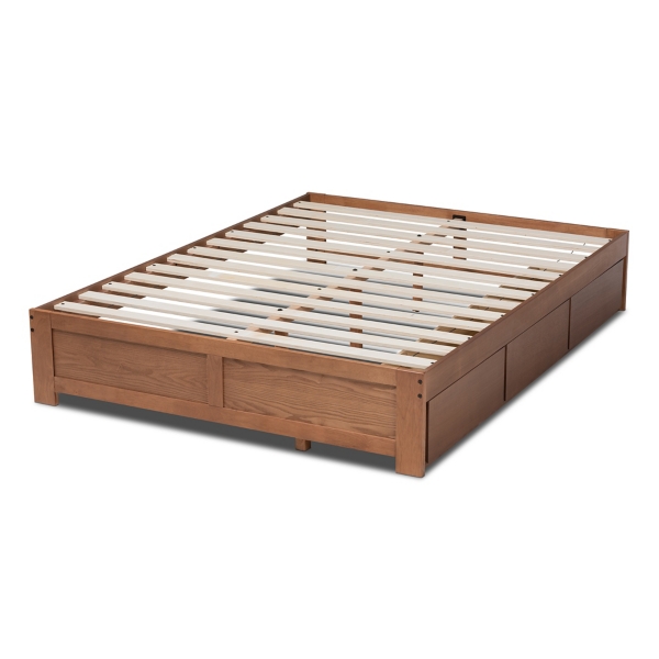 Walnut Wooden 3-Drawer Platform Bed