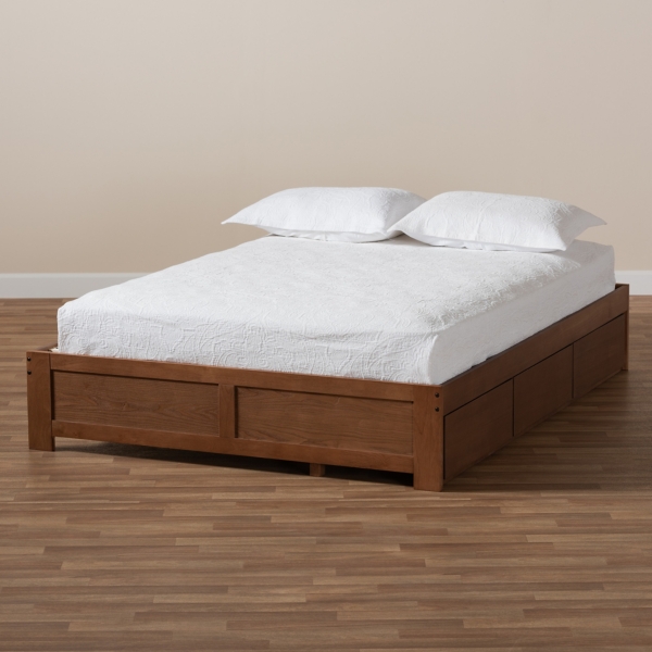 Walnut Wooden 3-Drawer Platform Bed