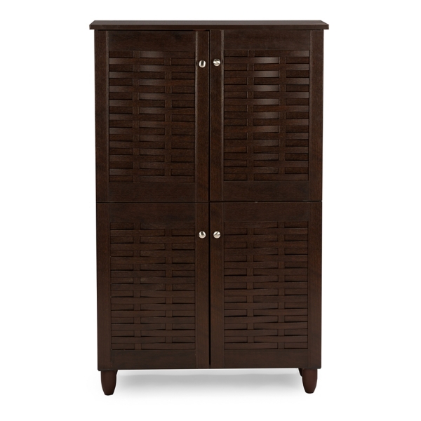 Dark Brown 4-Door Slatted Wood Storage Cabinet | Kirklands Home