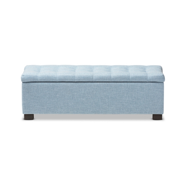 Light Blue Grid Tufted Upholstered Ottoman