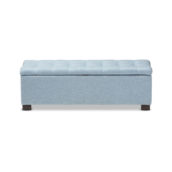 Light Blue Grid Tufted Upholstered Ottoman