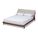 Beige Tufted and Natural Walnut Full Platform Bed