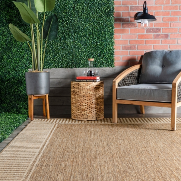 Asia Brown Stripe Border Outdoor Rug
