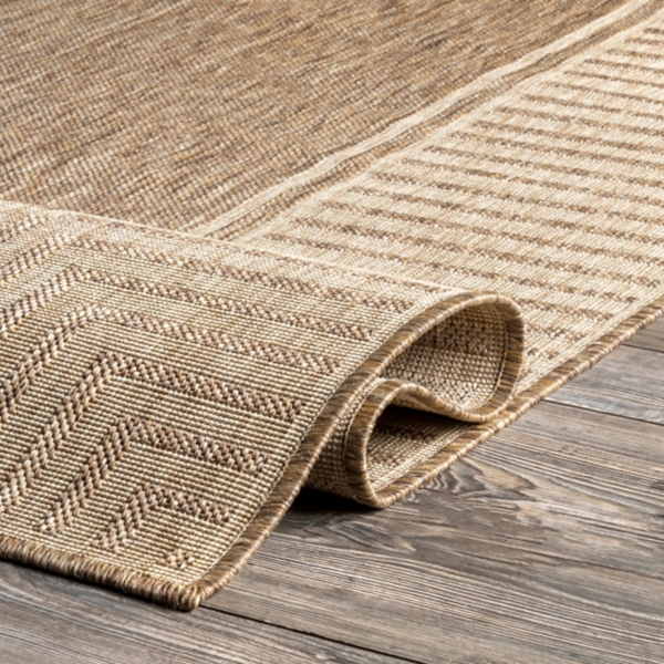 Asia Brown Stripe Border Outdoor Rug