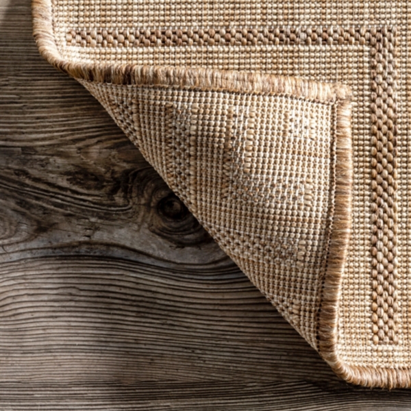 Asia Brown Stripe Border Outdoor Rug