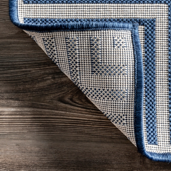 Asia Blue Stripe Border Outdoor Rug