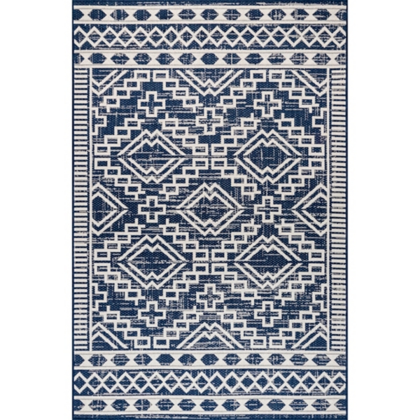 Cammie Blue Moroccan Tribal Outdoor Rug, 8x10