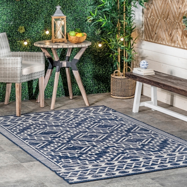Cammie Blue Moroccan Tribal Outdoor Rug, 8x10