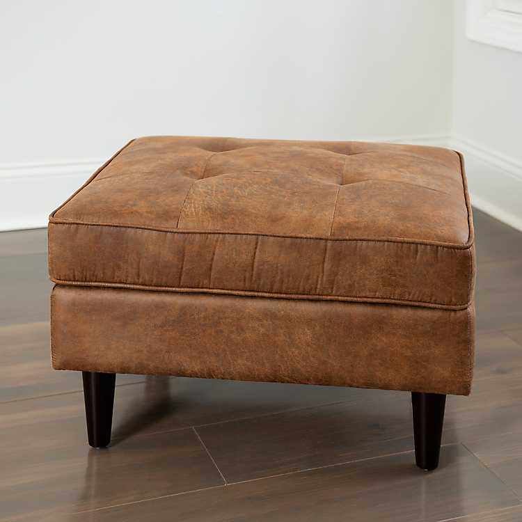 Brown Faux Leather Wyatt Ottoman, Faux Leather Ottoman Cover