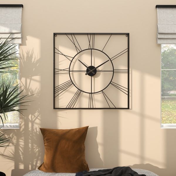 Black Minimal Square Open Face Clock