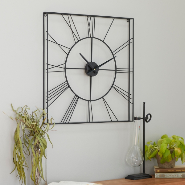 Black Minimal Square Open Face Clock