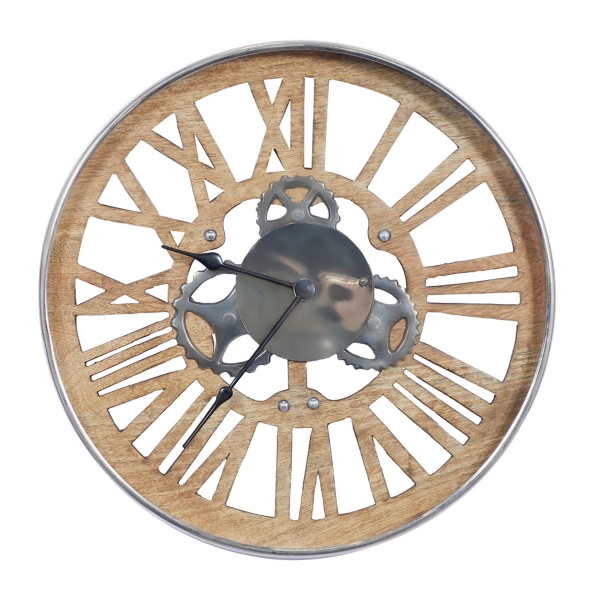 Industrial Mango Wood Stainless Steel Gear Clock Kirklands Home