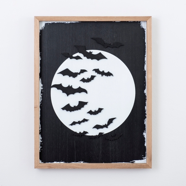 Bats and Moon Halloween Plaque