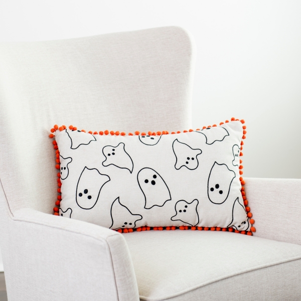 Ghosts Orange Pom Poms Accent Pillow