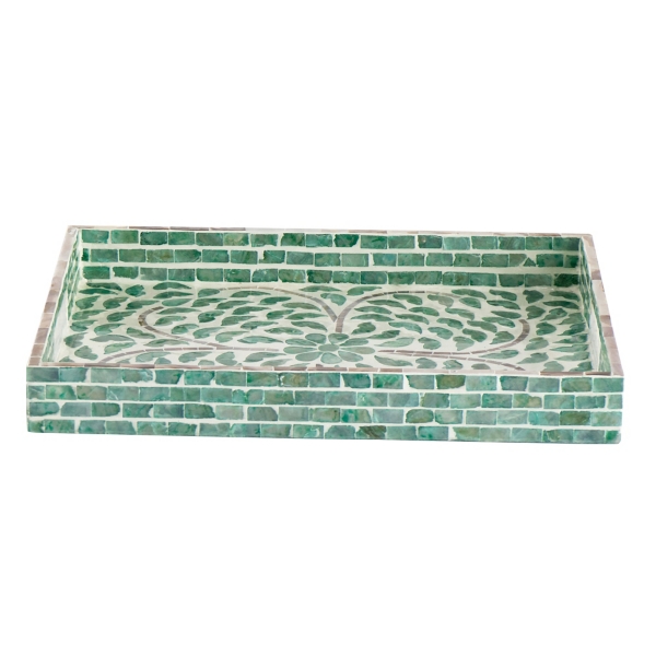 Ivory and Clover Mosaic Capiz Shell Tray, 15 in.
