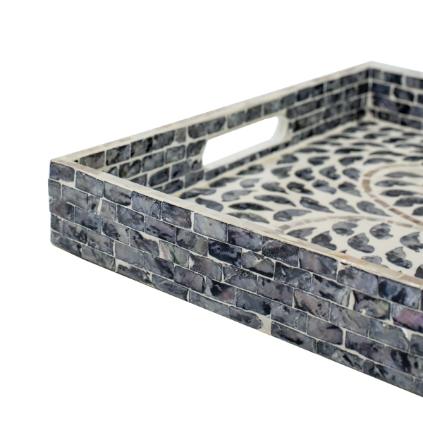 Black and Ivory Mosaic Capiz Shell Tray