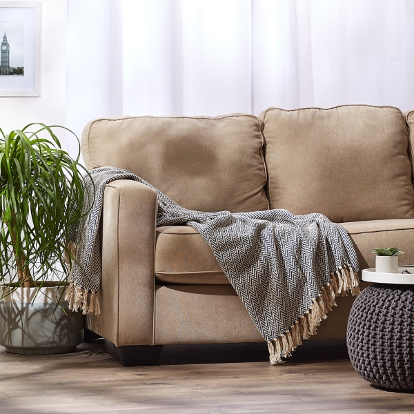 French Blue Chevron Fringe Throw