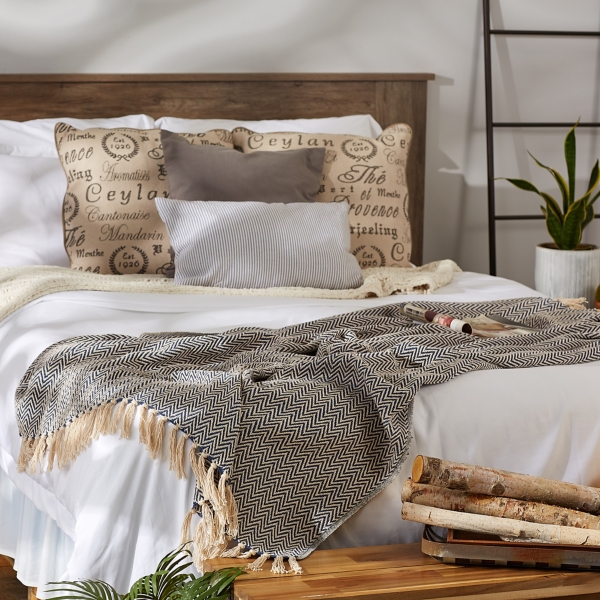 French Blue Chevron Fringe Throw