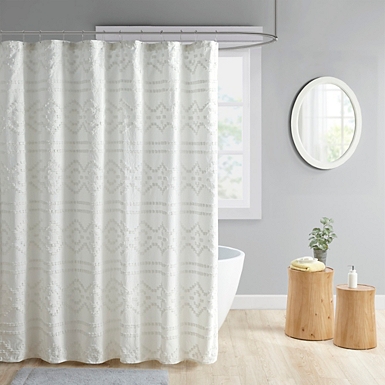 White Norah Ruffle Shower Curtain, Gray Cream And White Shower Curtain