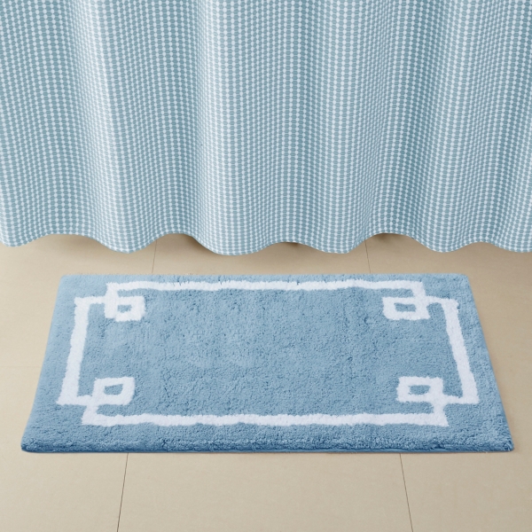 Blue Simple Trim Cotton Tufted Bath Mat