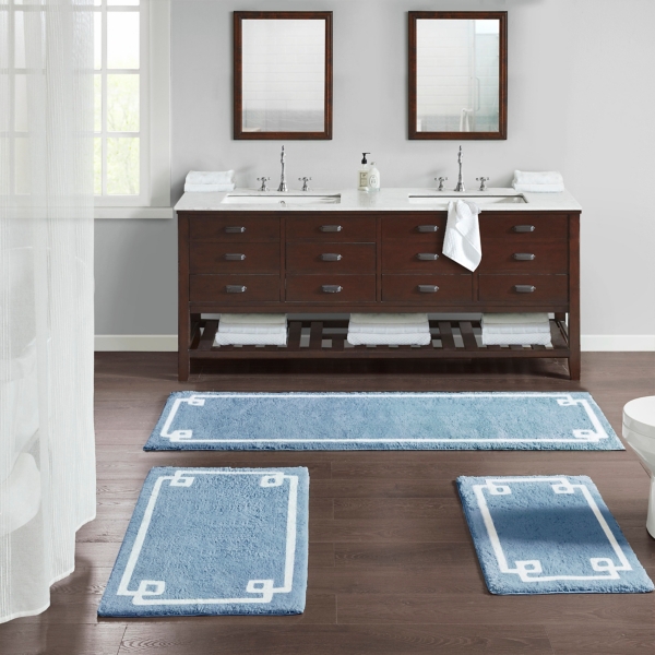 Blue Simple Trim Cotton Tufted Bath Mat