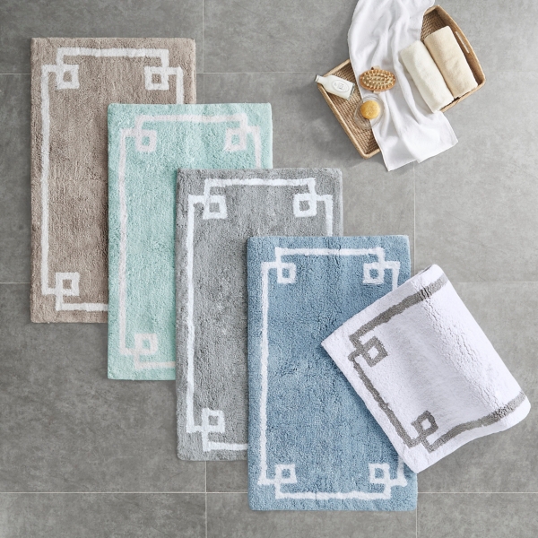 Blue Simple Trim Cotton Tufted Bath Mat