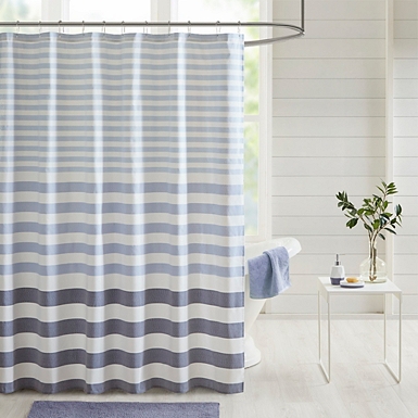 Gray Stripe Woven Yarn Dyed Shower, Shower Curtain Nautical Blue Stripe