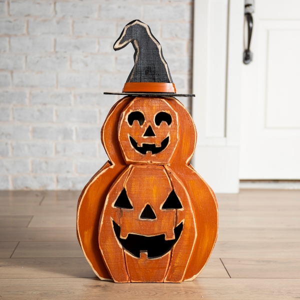 Witch's Hat Pumpkin Stack Statue